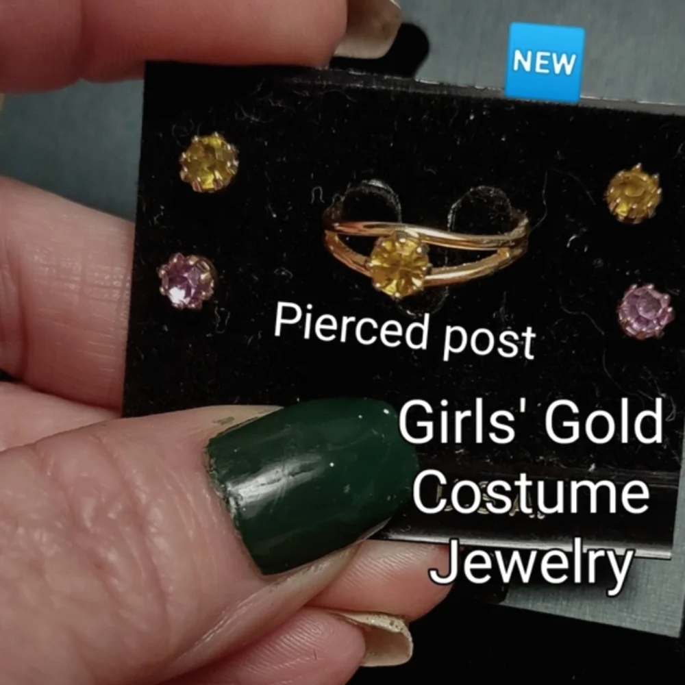 Girls' Yellow Gold Topaz Ring & Earrings Set